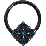 16G 3/8 Black Lacy Rhombus Blue Hinged Segment Ring