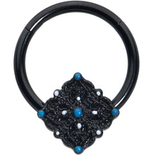 16G 3/8 Black Lacy Rhombus Blue Hinged Segment Ring