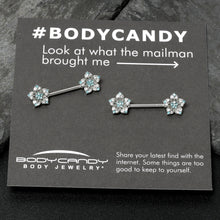 14G 9/16 Blue Clear Gem Opulent Flowers Barbell Nipple Ring Set