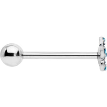 Blue Clear Gem Opulent Flower Barbell Tongue Ring