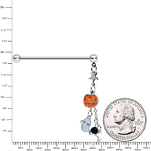 14G Halloween Pumpkin Ghost Chain Dangle Industrial Barbell 38mm