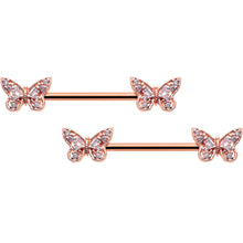 14G 9/16 Clear Gem Rosy Tone Baroque Butterfly Nipple Ring Set