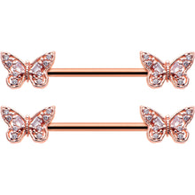 14G 9/16 Clear Gem Rosy Tone Baroque Butterfly Nipple Ring Set