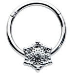 16G 3/8 Clear Gem Filigree Winter Snowflake Hinged Segment Ring