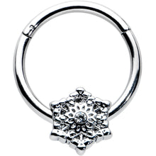 16G 3/8 Clear Gem Filigree Winter Snowflake Hinged Segment Ring