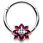 16G 3/8 Aurora Gem Poinsettia Flower Festive Hinged Segment Ring