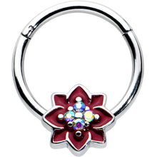 16G 3/8 Aurora Gem Poinsettia Flower Festive Hinged Segment Ring