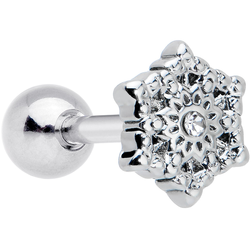 16G 1/4 Clear Gem Filigree Epic Snowflake Cartilage Tragus Earring