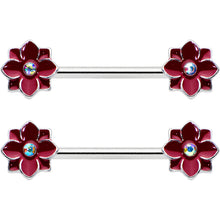 14G 9/16 Aurora Gem Poinsettia Flower Barbell Nipple Ring Set