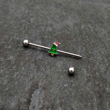 14G Happy Christmas Tree Hat Holiday Industrial Barbell 38mm
