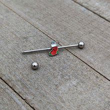 14G Happy Christmas Stocking Red Green Industrial Barbell 38mm