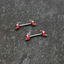 14G 9/16 Cheery Christmas Stocking Red Barbell Nipple Ring Set