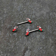14G 9/16 Cheery Christmas Stocking Red Barbell Nipple Ring Set