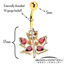Red Yellow Gem Gold Tone Maple Leaf Autumn Belly Ring