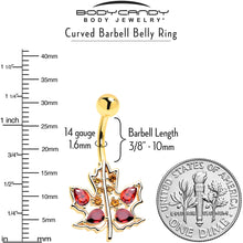 Red Yellow Gem Gold Tone Maple Leaf Autumn Belly Ring