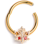 16G 3/8 Red Yellow Gem Gold Tone Maple Leaf Hinged Segment Ring