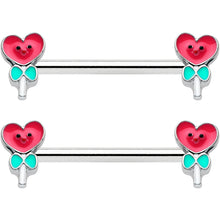 14G 9/16 Sweet Happy Heart Lollipop Barbell Nipple Ring Set