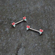 14G 9/16 Sweet Happy Heart Lollipop Barbell Nipple Ring Set
