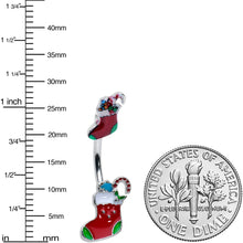 Merry Christmas Stockings Red Green Double Mount Belly Ring