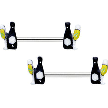 14G 9/16 Champagne Bottle Flute Yellow Barbell Nipple Ring Set