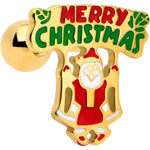 16G 1/4 Gold Tone Merry Christmas Santa Inlay Cartilage Earring