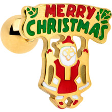 16G 1/4 Gold Tone Merry Christmas Santa Inlay Cartilage Earring