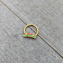 16G 3/8 Gold Tone Merry Christmas Inlay Hinged Segment Ring