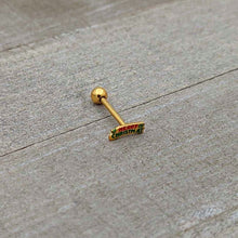 Gold Tone Merry Christmas Inlaid Red Green Barbell Tongue Ring