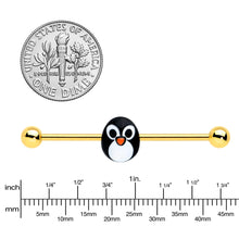 14G Gold Tone Round Penguin Face Holiday Industrial Barbell 38mm