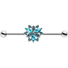 14G Blue CZ Gem Ornate Snowflake Industrial Barbell 38mm