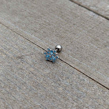 16G 1/4 Blue CZ Gem Snowflake Blues Cartilage Tragus Earring