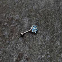 16G 5/16 Blue CZ Gem Snowflake Blues Curved Eyebrow Ring