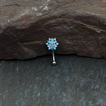 16G 5/16 Blue CZ Gem Snowflake Blues Curved Eyebrow Ring