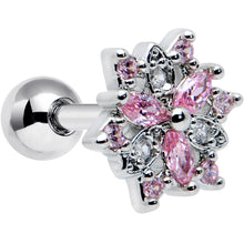 16G 1/4 Pink Clear CZ Gem Snowflake Cartilage Tragus Earring