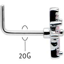 20G 7mm Pink Clear CZ Gem Snowflake L Shape Nose Ring