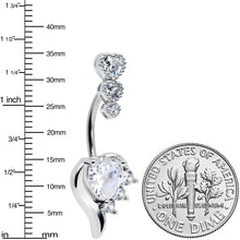Clear CZ Gem Triple Drop Flare Heart Valentine Double Mount Belly Ring