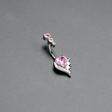 Pink CZ Gem Triple Drop Flare Heart Valentine Double Mount Belly Ring