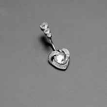 Clear CZ Gem Triple Drop Swirl Heart Valentine Double Mount Belly Ring