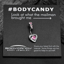 Pink CZ Gem Triple Drop Swirl Heart Valentine Double Mount Belly Ring