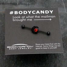 14G Red CZ Gem Black Scroll Moon Heart Industrial Barbell 38mm