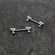 14G 9/16 Sweet Martini Glass Heart Barbell Nipple Ring Set
