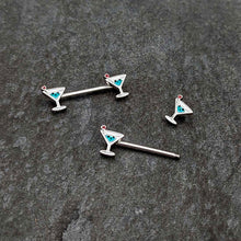 14G 9/16 Sweet Martini Glass Heart Barbell Nipple Ring Set