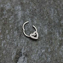 16G 3/8 Clear Gem Open Heart Valentine Hinged Segment Ring