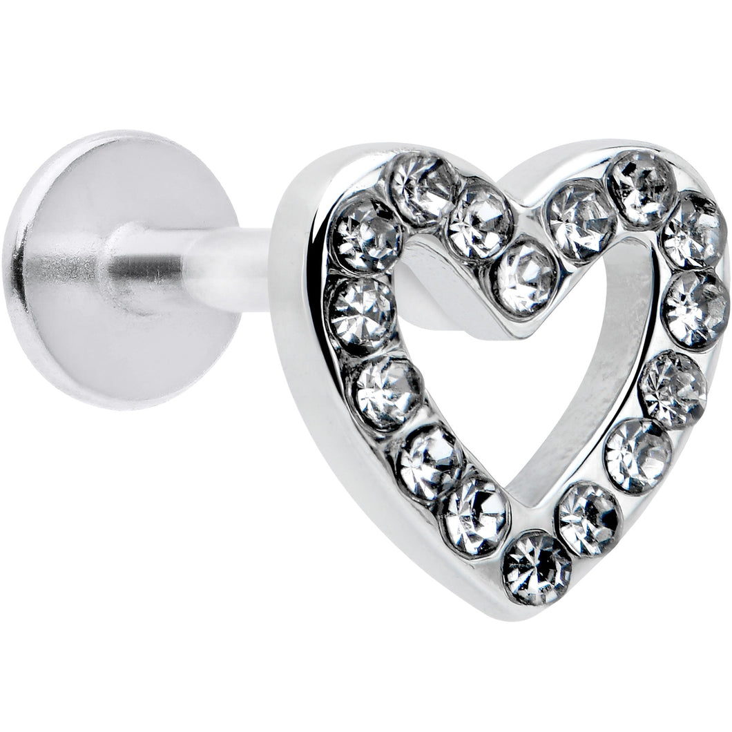 16G 5/16 Clear Gem Open Heart Valentine Labret Monroe Tragus
