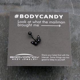 Purple CZ Gem Black Skull Butterfly Belly Ring