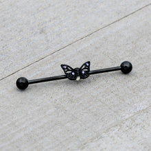 14G Purple CZ Gem Black Skull Butterfly Industrial Barbell 38mm