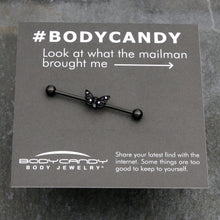 14G Purple CZ Gem Black Skull Butterfly Industrial Barbell 38mm