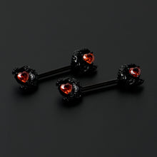 14G 9/16 Red CZ Gem Black Scroll Moon Heart Barbell Nipple Ring Set