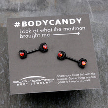 14G 9/16 Red CZ Gem Black Scroll Moon Heart Barbell Nipple Ring Set