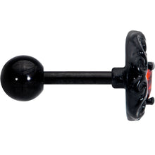 16G 1/4 Red CZ Gem Black Scroll Moon Heart Cartilage Tragus Earring